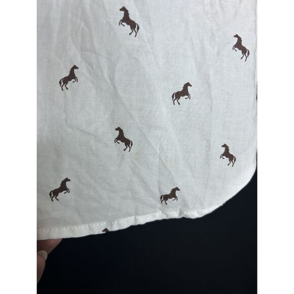 H&M L.O.G.G. Women's Western Cowgirl Horse Print Button Collared Down Blouse - Picture 6 of 8